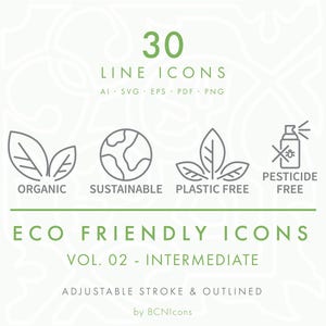 PAQUETE INTERMEDIO: Iconos de línea ecológicos Vol. 02 SVG, Iconos verdes minimalistas Clipart png, Iconos vectoriales de símbolos de cosméticos naturales