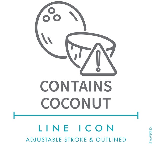 Contains Coconut Line Icon SVG, Minimalist Nut Food Allergens Packaging Icon, Nutritional Coconut Allergy Warning Ingredients Symbol Vector