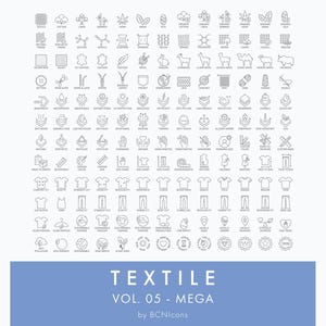 Textielsymbolen Vol. 05 Mega Line Icons Pack SVG, naaien kleding materiaal eigenschappen pictogrambundel png, kleding kleding type vector logo's