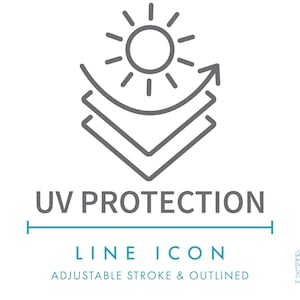 Ícone de linha de material têxtil com proteção UV SVG, recurso de tecido de fibra de proteção solar minimalista PNG, símbolo de vetor de trama de propriedades do tecido