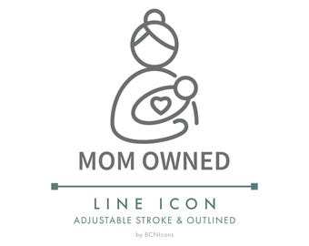 Mom Owned Business Line Icon SVG, Minimalist Feminine Family Small Business Packaging Clipart PNG, Ethical Handmade Product Vector Symbol