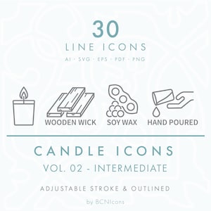 ZWISCHENPACKUNG: Kerzensymbole Line Icon Pack Vol. 02 SVG, Minimal Kerze Clipart Bundle, Wachs schmilzt Warnsymbole Vektor-Icons