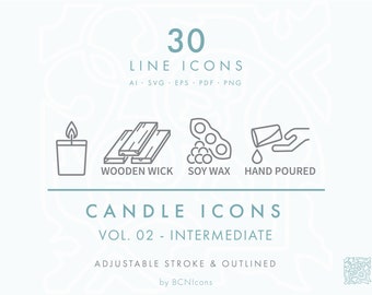 INTERMEDIATE PACK: Candle Making Symbols Line Icon Pack Vol. 02 SVG, Minimal Candle Clipart Bundle, Wax Melts Warning Symbols Vector Icons