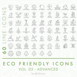 Eco Friendly Line Icons Pack Vol. 03 geavanceerde SVG, minimalistische duurzame verpakking Clip Art PNG, natuurlijke cosmetica symbolen vector iconen