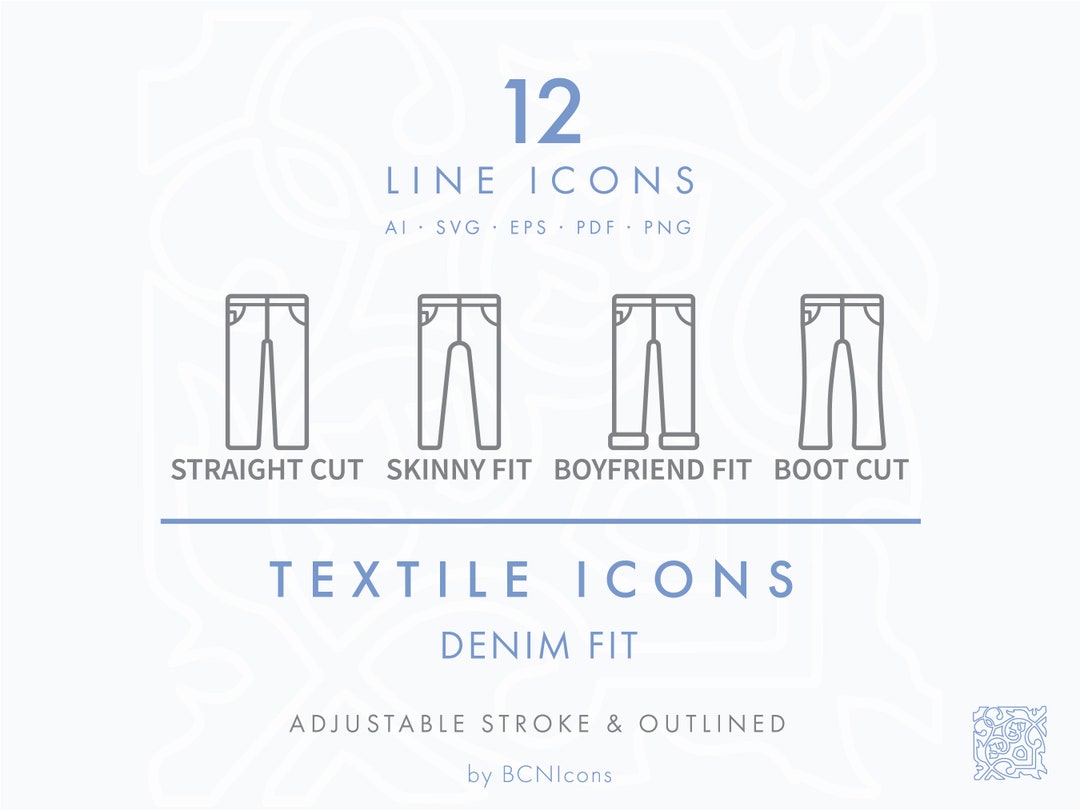 Denim Fit Symbols Line Icons Pack SVG, Minimalist Textile Jean Pants