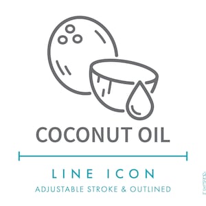 Icono de línea de aceite de coco SVG, icono de empaque de cosméticos y alimentos naturales con aceite vegetal PNG, símbolo vectorial de producto de aceite vegetal