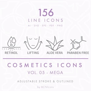 MEGA PACK: Cosmetics Packaging Symbols Vol. 05 Line Icons Set SVG, Minimalist Beauty Product Icon Bundle png, Skincare Icons Vector Logos