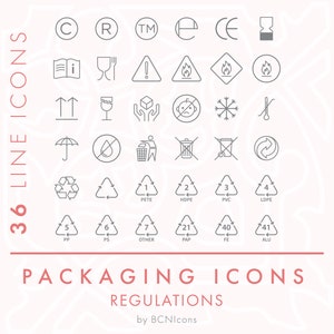 Verpackungshandhabung und Vorschriften Line Icons Pack SVG, minimalistisches Verpackungssymbol Bundle PNG, Recycling und Versand Symbol Vektor-Symbole