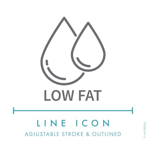 Icône de ligne faible en gras SVG, icône d'emballage minimaliste à faible teneur en calories pour aliments naturels et cosmétiques PNG, symbole de vecteur de produit sain biologique sans gras
