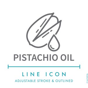 Icône de ligne d'huile de pistache SVG, icône d'emballage alimentaire naturel d'huile végétale végétalienne PNG, symbole de vecteur de produit sain biologique d'huile de cèdre végétale