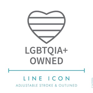 Icono de línea de corazón para empresa propiedad de LGBTQIA+, clipart de empaquetado de producto con símbolos de género LGBTQ minimalistas, vector de símbolo de producto LGBT