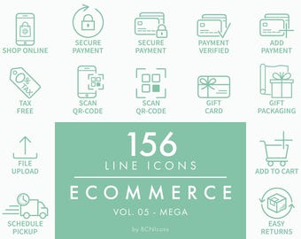 MEGA PACK: Ecommerce Symbols Vol. 05 Icon Pack SVG, Minimalist Online Shop Website Line Icon Bundle, Online Store Business Vector Symbols
