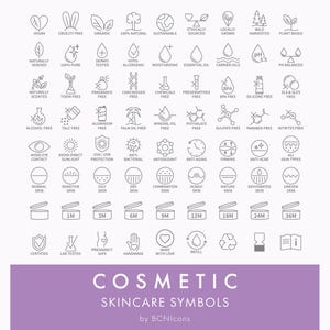 Skincare Product Line Icons Pack SVG, Minimalist Cosmetics Symbols Bundle PNG, Ingredients Vector Icons, Beauty Product Packaging Icons