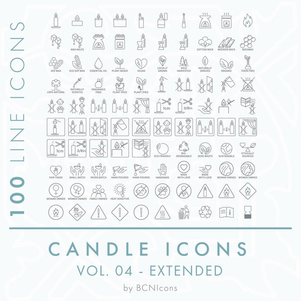 Candle Making Symbols Line Icon Pack Vol. 04 Extended SVG, Minimalist Candle Clip Art Bundle png, Wax Tart Melts Symbols Vector Icon Set