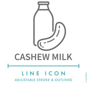 Icône de ligne de lait de cajou SVG, icône de symbole d'allergènes alimentaires de lait végétalien sans produits laitiers, vecteur d'ingrédients d'allergie nutritionnelle de types de lait végétal de noix