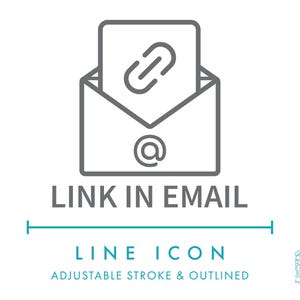 Lien dans l'icône de ligne de commerce électronique e-mail SVG, symbole de lien de téléchargement instantané minimaliste boutique en ligne PNG, produit numérique site Web Logo symbole vecteur
