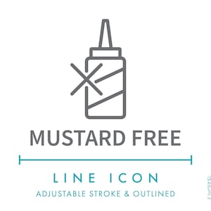 Icône de ligne gratuite moutarde SVG, icône de symbole minimaliste sans allergènes alimentaires, icône vectorielle éditable sans ingrédients allergènes nutritionnelles à la moutarde