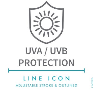 UVA / UVB 保護ライン アイコン SVG、ミニマリスト日焼け止め化粧品パッケージ アイコン png、UV SPF 係数天然製品シンボル ベクター
