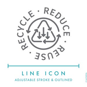 Reduzieren Sie Wiederverwendungs-Recycle-Liniensymbol SVG, minimalistisches umweltfreundliches Recycling-Produktverpackungssymbol PNG, Symbol für nachhaltiges Produkt