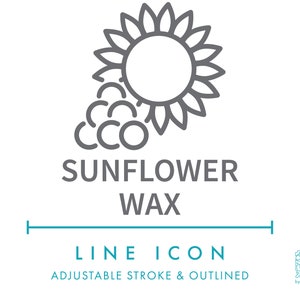 Icono de línea de fabricación de velas de cera de girasol SVG, minimalista vela de cera vegana embalaje Clip Art PNG, icono vectorial de símbolo de cera de vela de planta natural