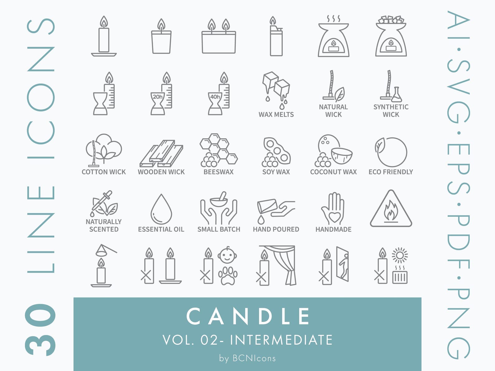 INTERMEDIATE PACK: Candle Making Symbols Line Icon Pack Vol. 02 SVG ...