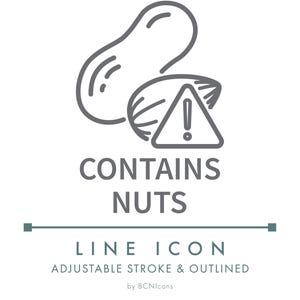 Contains Nuts Line Icon SVG, Minimalist Allergy Warning Food & Cosmetics Logo PNG, Nut Allergy Info Ingredient Product Symbol Vector