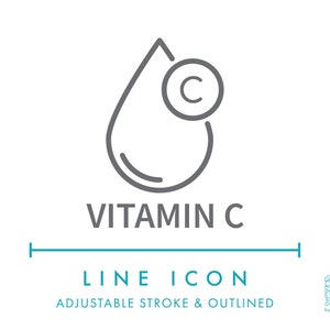 Icône de ligne vitamine C SVG, source d'acide ascorbique minimaliste antioxydants symbole alimentaire PNG, logo vectoriel ingrédients étiquette nutritionnelle