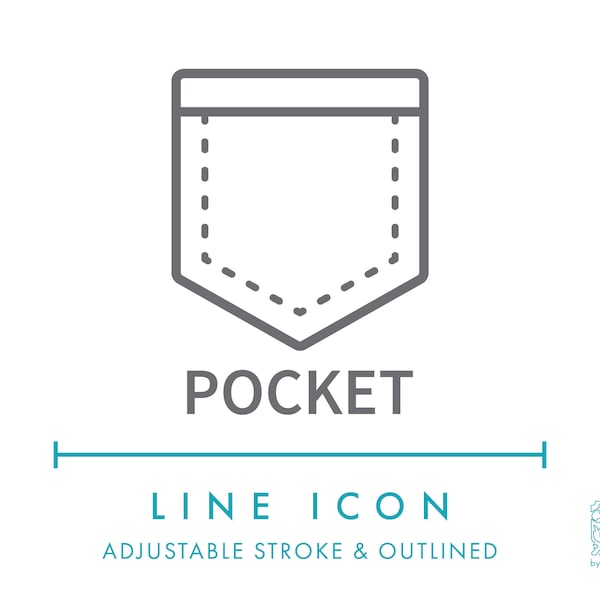 Pocket Sewing Line Icon SVG, Sew On Pocket Clothing Details Textile Icon PNG, Pockets Clothing Feature Fashion Apparel Vector Symbol