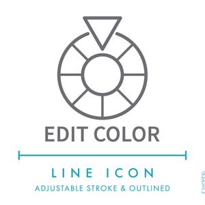Icono de línea de comercio electrónico (SVG) para editar color, símbolo minimalista de selección de color (PNG), botón de sitio web para seleccionar color de producto digital, logotipo vectorial