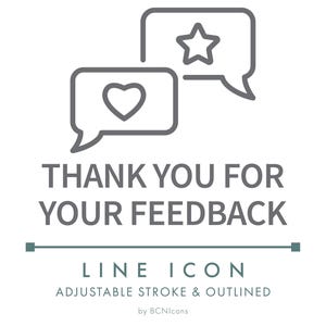 Gracias por sus comentarios (icono de línea de comercio electrónico SVG), logotipo minimalista de tienda en línea (PNG) y calificación de tienda (sitio web empresarial).