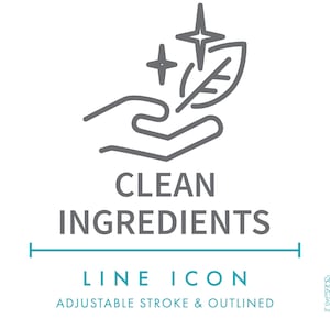 Icône de ligne d'ingrédients propres SVG, icône d'étiquette d'aliments et de boissons biologiques naturels minimalistes PNG, symbole de vecteur de produit corporel cosmétique végétal biologique