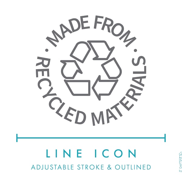 Made From Recycled Materials Line Icon SVG, Minimalist Eco Friendly Product Packaging Icon PNG, Sustainable Product Symbol Vector Icon DXF