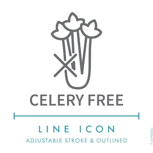 Icône de ligne gratuite de céleri SVG, icône minimaliste d'emballage d'allergènes alimentaires PNG, icône vectorielle éditable pour symbole d'allergie nutritionnelle