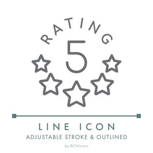 Icono de línea de comercio electrónico con calificación de cinco estrellas SVG, logotipo minimalista de tienda en línea con reseña de 5 estrellas PNG, insignia vectorial con calificación excelente para tienda en línea