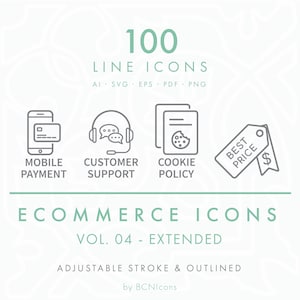 EXTENDED PACK: Ecommerce Symbols Vol. 04 Icons SVG, Minimalist Online Shop Website Line Icon Bundle, Online Store Business Vector Symbols