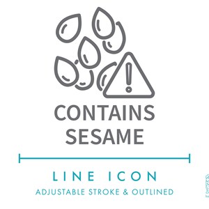 Contient l'icône de la ligne de sésame SVG, nutrition minimaliste avertissement d'allergie alimentaire Clip Art PNG, vecteur de symbole d'ingrédient d'information sur l'allergie au sésame