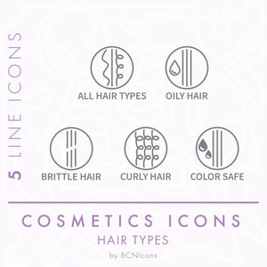 Hair Types Line Icons Pack SVG, Minimalist Cosmetics Symbols Bundle PNG, Vector Haircare Vector Icons, Beauty Product Packaging Icons