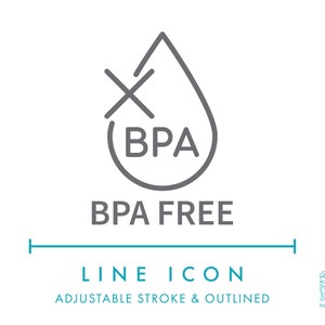 Icono de línea sin BPA SVG, icono de envase de producto cosmético de plástico ecológico PNG, símbolo vectorial de envase de producto seguro para alimentos y bebidas no tóxicas