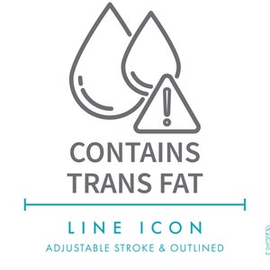 Contient l'icône de la ligne de gras trans SVG, nutrition minimaliste avertissement d'allergie alimentaire Clip Art PNG, vecteur de symbole d'ingrédient diététique d'acides gras trans