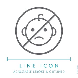 Icono de línea "Mantener alejado de los niños" (SVG), icono de embalaje de producto con advertencia de seguridad minimalista (PNG), símbolo de peligro de producto hecho a mano (vector)