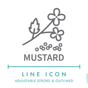 Icône de ligne d'ingrédient alimentaire moutarde SVG, clipart d'épice alimentaire saveur moutarde PNG, vecteur de symbole de nutrition de graines de moutarde