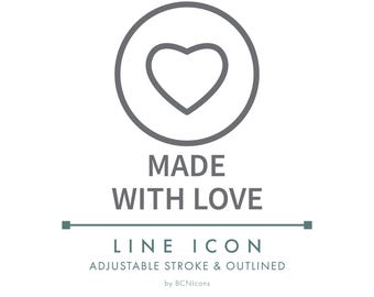 Made With Love Line Icon SVG, Minimalist Small Business Packaging Logo PNG, Handmade Product Vector Symbol