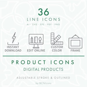 Produits numériques ligne Icons Pack SVG, téléchargement numérique petites entreprises Badges Clipart png, modèle d'impression d'art numérique symbole vecteur jeu d'icônes