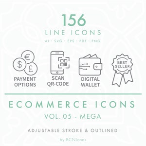 MEGA PACK: Ecommerce Symbols Vol. 05 Icon Pack SVG, Minimalist Online Shop Website Line Icon Bundle, Online Store Business Vector Symbols