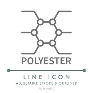 Ícone de linha de material de fibra de poliéster em SVG, logotipo minimalista de fio sintético têxtil em PNG, símbolo vetorial de categoria de composição de tecido e tipo de fio.