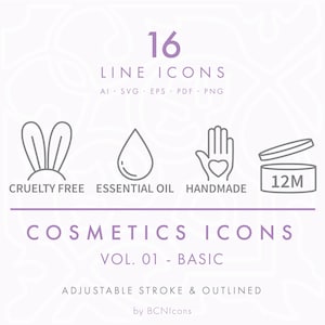 BASIC PACK: Cosmetics Packaging Symbols Vol. 01 Line Icon Vector SVG, Minimalist Beauty Product Icon Bundle, Skincare Outline Icon png
