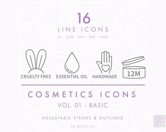 BASIC PACK: Cosmetics Packaging Symbols Vol. 01 Line Icon Vector SVG, Minimalist Beauty Product Icon Bundle, Skincare Outline Icon png
