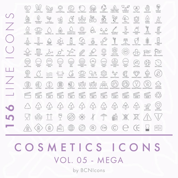 Cosmetics Packaging Symbols Vol. 05 MEGA PACK Line Icons Set SVG, Minimalist Beauty Product Icon Bundle png, Skincare Vector Symbols Set