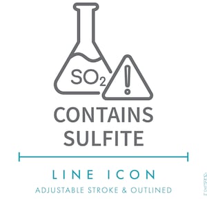 Contient l'icône de la ligne sulfite SVG, nutrition minimaliste sulfite allergie avertissement alimentaire clipart PNG, régime avertissement information ingrédient symbole vecteur