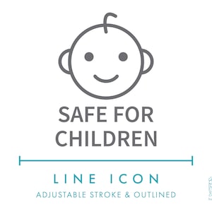 Icono de línea seguro para niños SVG, icono de embalaje de producto seguro minimalista PNG, icono vectorial de símbolo de producto hecho a mano sin peligro